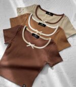 کراپ تیشرت خشتی پاپیونی - Image 2