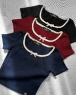 کراپ تیشرت خشتی پاپیونی - Image 3